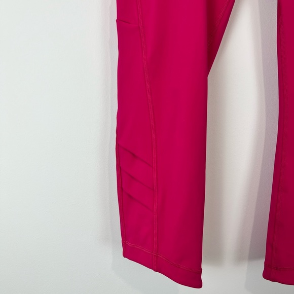 Lululemon Bright Pink Tech Yoga Gym Cropped Stretch Logo Leggings UK 12 - Picture 2 of 11